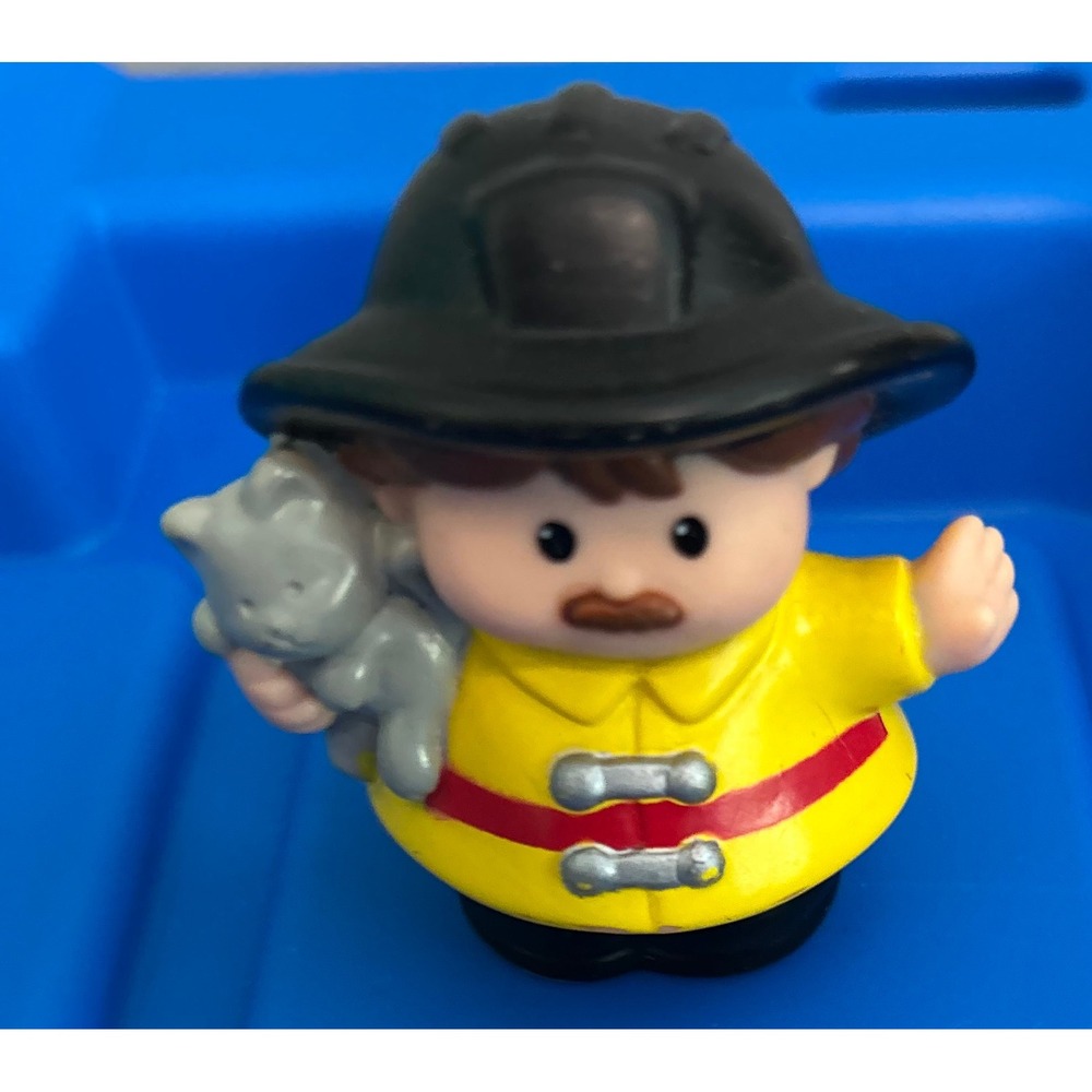 Fisher-Price Little People Firefighter with Kitten Figure Yellow Raincoat 2002